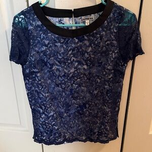 Express Women's Navy Lace Blouse